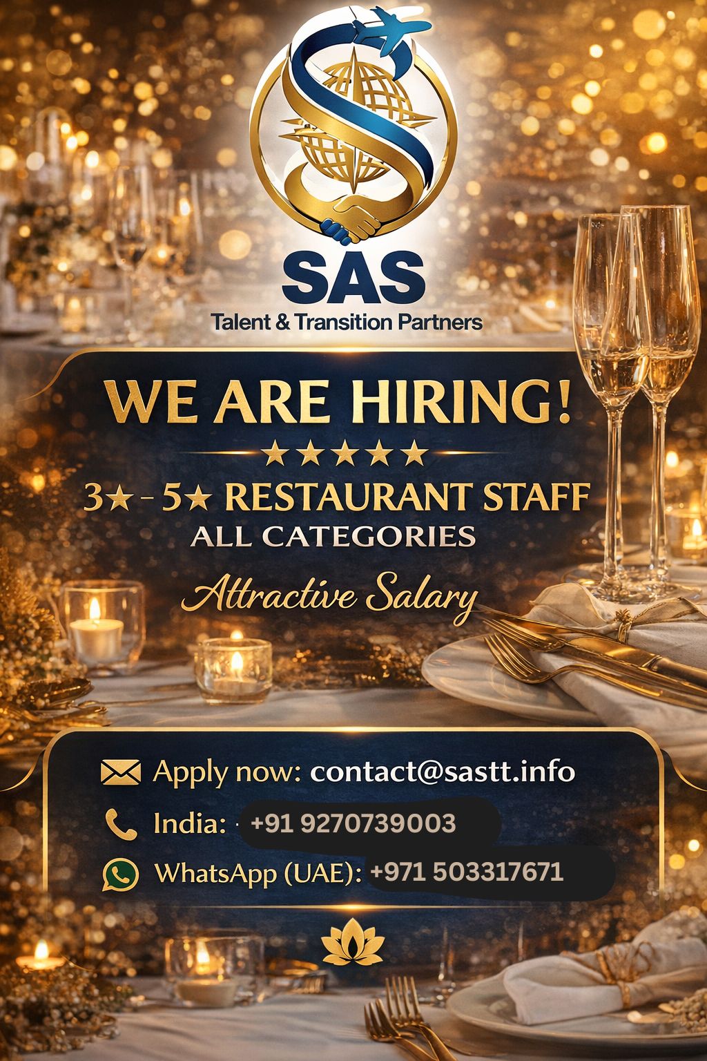 3 star / 5 star Hotel Staff (All catagaries)